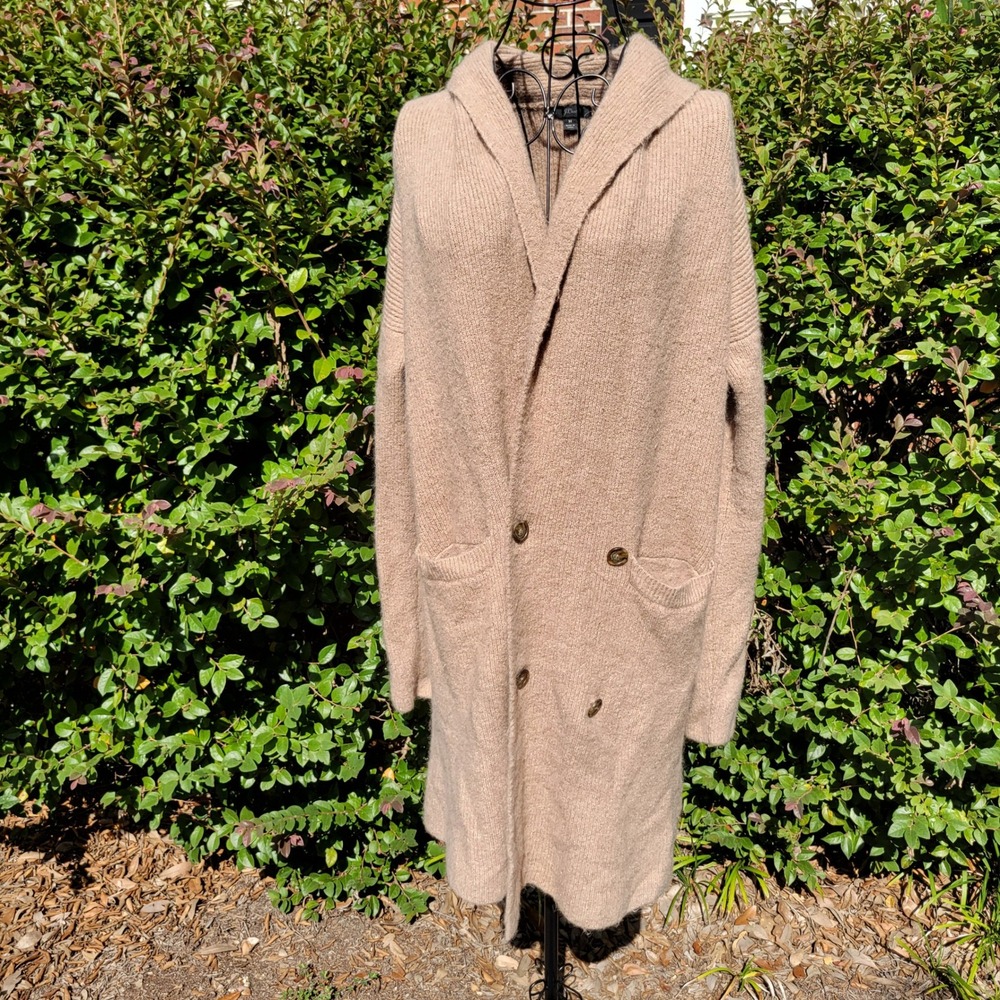 J Crew M Cardigan Tan Wool Alpaca Double Breasted Long Sweater Coat J6395 Earthy
